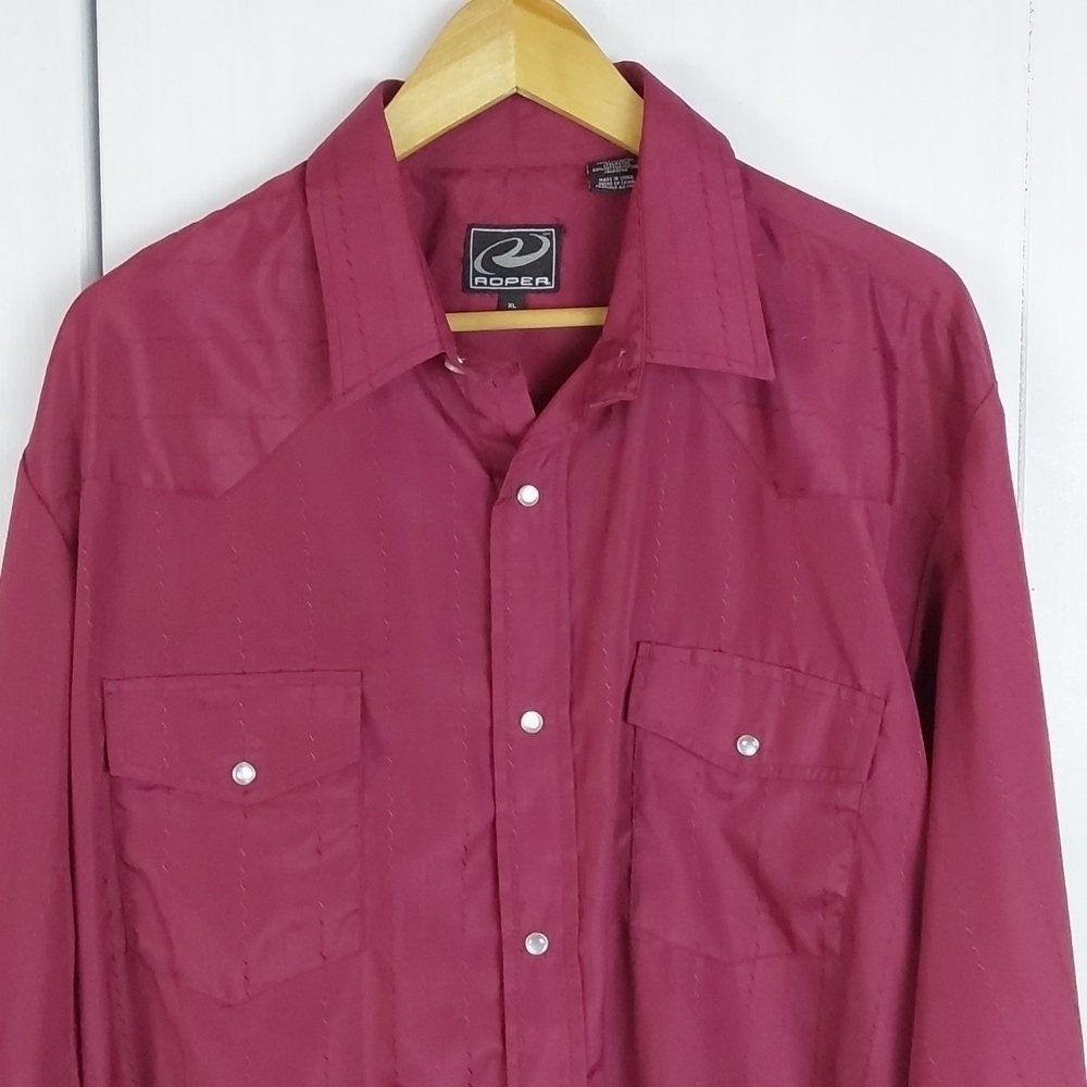ROPER |Mens Western Pearl Snap Burgundy Red Cowboy Dress Shirt Sz.XL